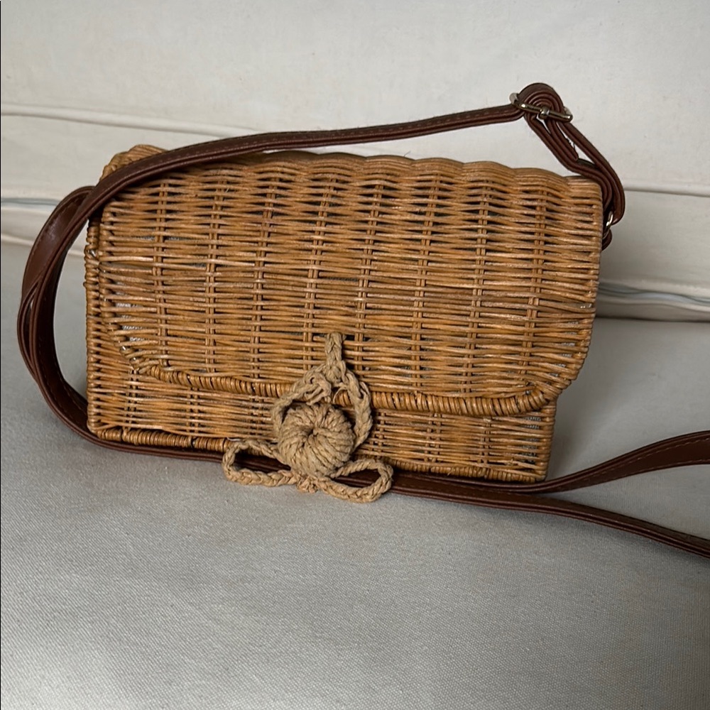 Vintage Brown Leather Trim Crossbody Bag